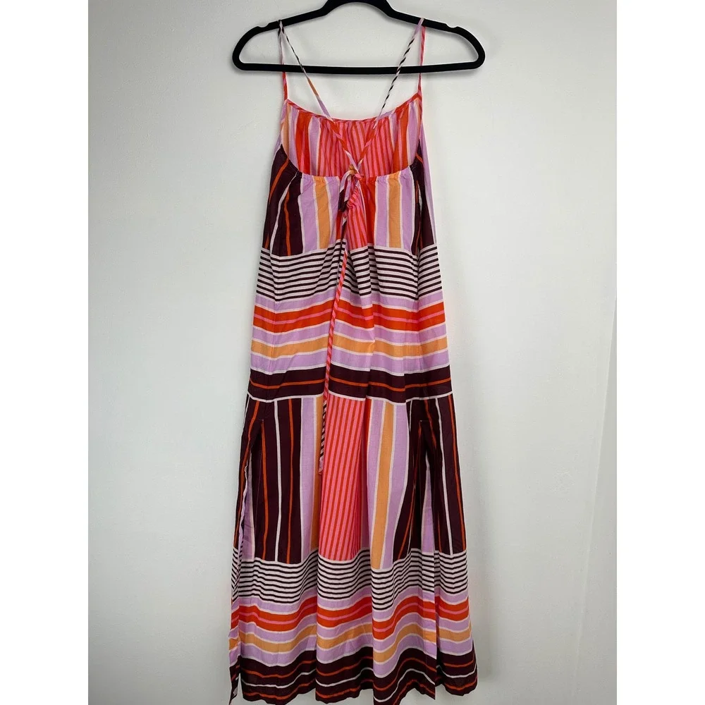 Loft Beach‎ Striped Maxi Dress Tie Back Medium Boho Coverup Vacation Travel